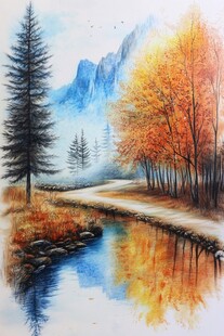 秋日林间小溪美景