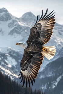 翱翔于山峦间的雄伟老鹰