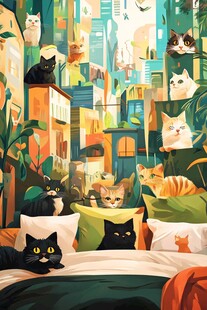 猫咪满溢的梦幻多彩房间