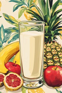 热带水果奶昔插画
