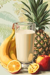 热带水果奶昔与鲜果组合
