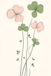 粉色花朵与三叶草插画
