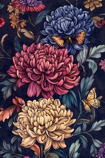 复古花卉图案与灵动蝴蝶