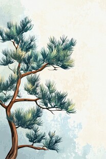 水墨风格青松插画