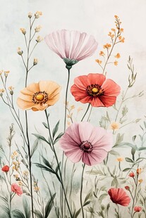 梦幻花卉插画 柔美花景