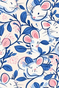可爱小鼠与花叶图案设计