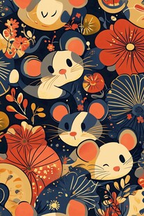 可爱小鼠花卉图案设计