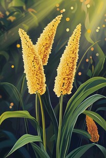 金黄谷穗在绿意中闪耀