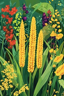 田园花卉与麦穗的美丽景致