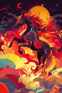 梦幻独角兽奔腾于奇幻夜空