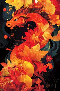 龙舞繁花间的奇幻意象