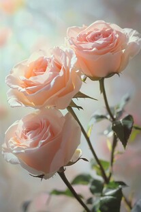 柔美粉玫瑰绽放于光影中