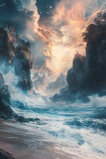 梦幻山海间的壮丽波涛