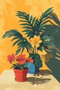 室内盆栽花卉插画