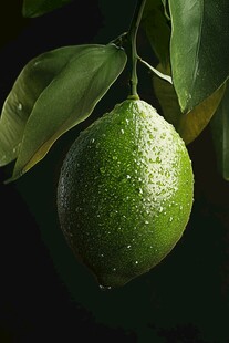 挂着水珠的鲜绿柠檬