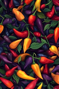 多彩辣椒与绿叶的绚丽组合