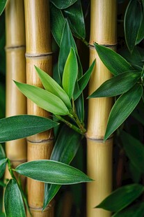 翠绿竹叶与金黄竹竿特写