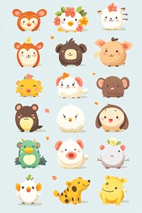 可爱卡通十二生肖动物集合