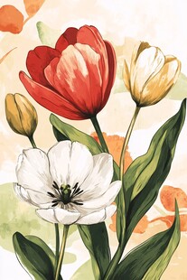 多彩郁金香花卉插画