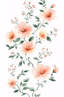 手绘粉色花卉藤蔓图案
