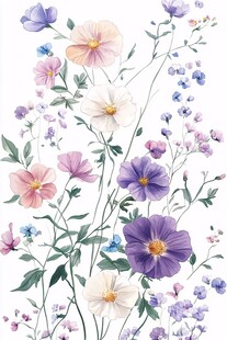 梦幻缤纷花卉水彩插画
