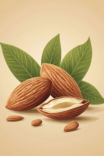 美味杏仁 带绿叶的坚果