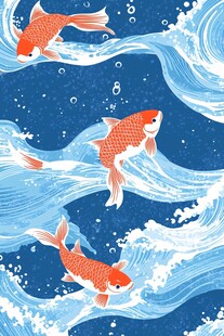 锦鲤游弋于翻涌海浪间
