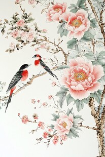 花鸟图 双雀栖于繁花间