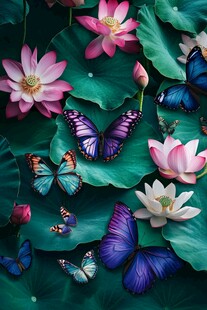 蝶舞荷间的梦幻景致