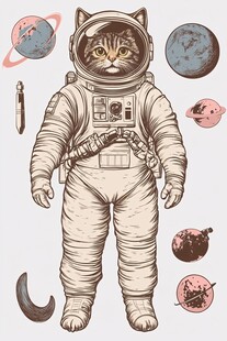 宇航猫与星际元素插画