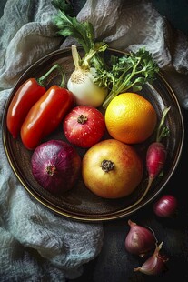 盘中多彩果蔬的诱人组合