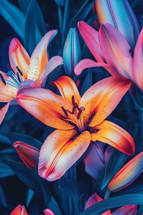 梦幻多彩百合花绽放