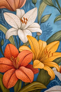 多彩百合花插画