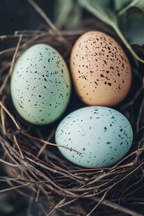 鸟巢中的多彩鸟蛋