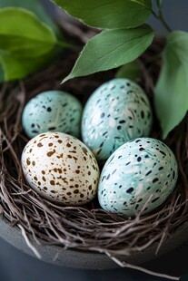 鸟巢中的多彩斑点鸟蛋