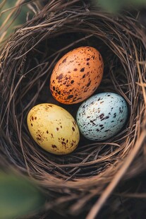 鸟巢中的多彩鸟蛋