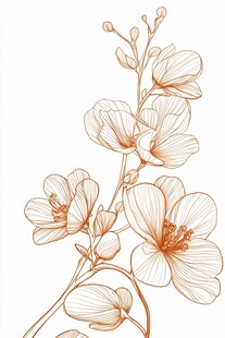 橙色花卉线条插画