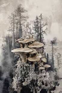 奇幻森林中的巨型蘑菇景观