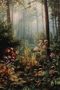 迷雾森林中的多彩花卉世界