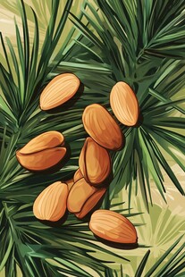 棕榈叶上的杏仁坚果