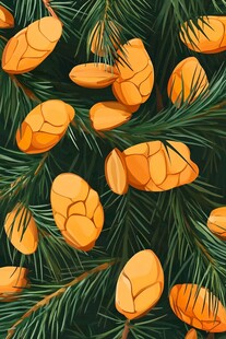 松树枝上的松果插画