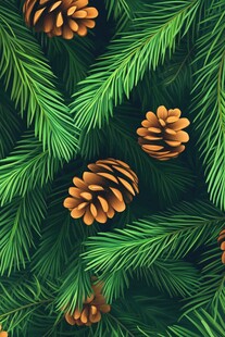 松枝松果无缝图案设计