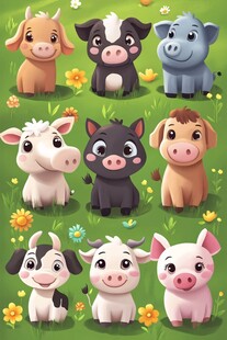 可爱农场动物们的欢乐聚会