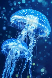 梦幻蓝水母在深海中游动