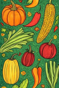 手绘多彩蔬菜插画图案