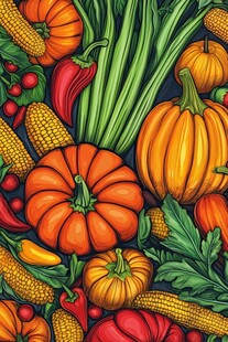 秋日缤纷蔬菜瓜果插画