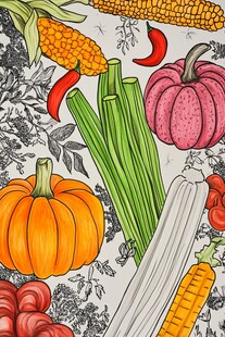 手绘多彩蔬菜组合插画