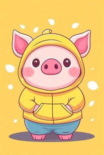 穿黄外套的可爱小猪