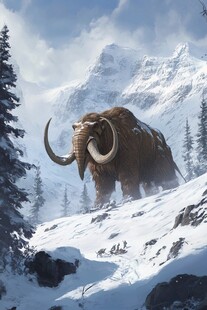 雪地中的猛犸象壮丽景象