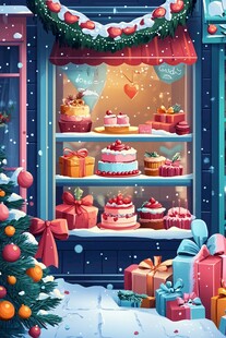 圣诞甜品店橱窗节日景象
